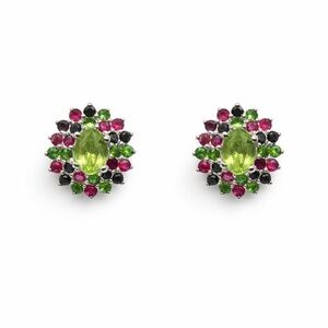Sterling Silver Peridot Ruby, Sapphire and Chrome Diopside Stud Earrings New